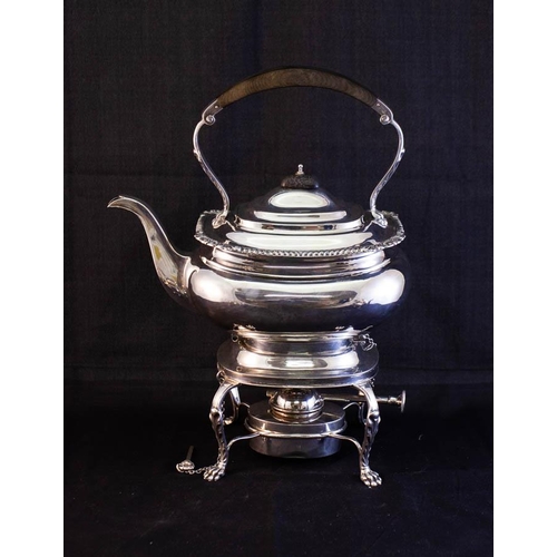 328 - 4 PIECE SILVER TEA SET ON CLAW FOOT INCLUDING KETTLE, TEA POT, SUGAR BOWL + MILK JUG, STAMPED BIRMIN... 