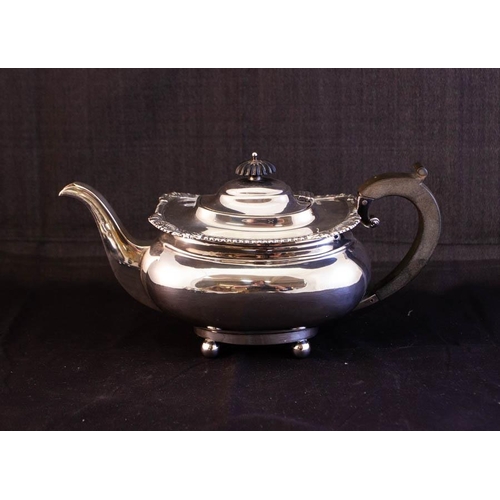 328 - 4 PIECE SILVER TEA SET ON CLAW FOOT INCLUDING KETTLE, TEA POT, SUGAR BOWL + MILK JUG, STAMPED BIRMIN... 