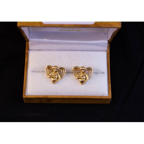 331 - 14K YELLOW GOLD CLADDAGH PENDANT + ANGEL EARRINGS 11G