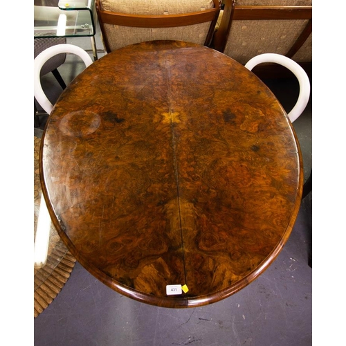 431 - OVAL VICTORIAN WALNUT BREAKFAST TABLE AF WW 135W X 100D X 73H CM