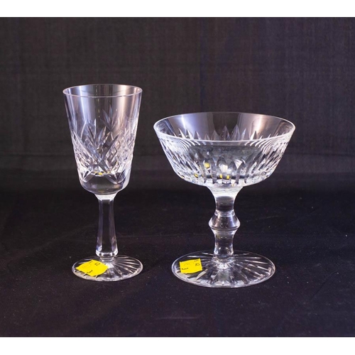 450 - WATERFORD CRYSTAL HOLY WATER FONT + 3 WATERFORD CRYSTAL CHAMPAGNE glasses + PORT GLASS NS