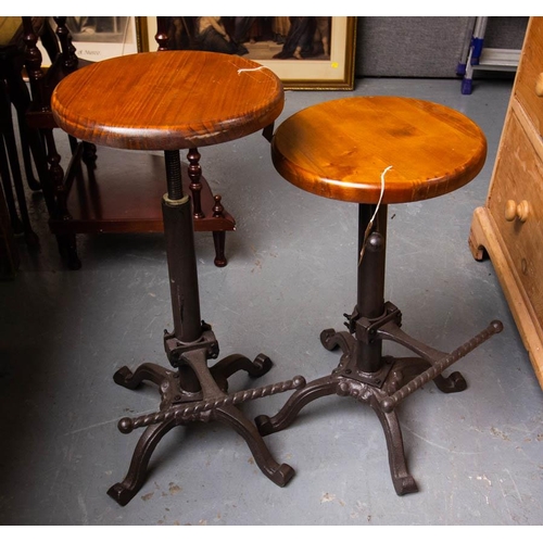 538 - PAIR OF TIMBER TOP GARDEN STOOLS