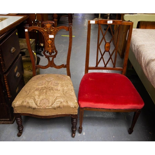 543 - 2 ANTIQUE INLAID CHAIRS + 2 CHAIRS AF