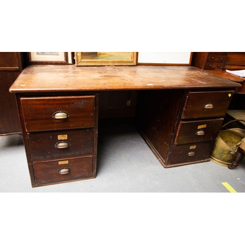 545 - VINTAGE MAHOGANY 6 DRAWER PEDESTAL DESK. 155 X 73CM X 74CM HIGH