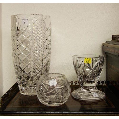 57 - 2 CUT GLASS VASES + 2 BOWLS