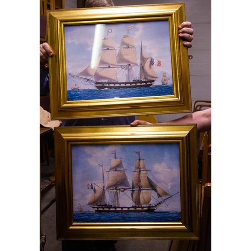 643 - PAIR OF FURNISHING SHIP PRINTS IN GILT FRAMES