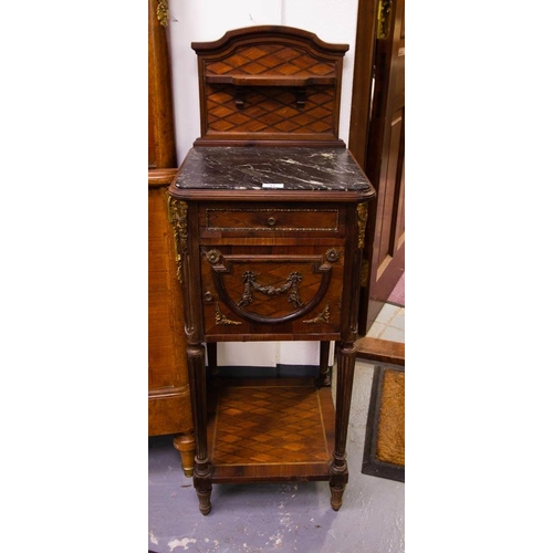 81 - PAIR OF FRENCH MARBLE TOP LOCKERS. 40 X 40CM X 110CM HIGH