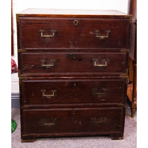 85 - ANTIQUE BRASS BOUND CAMPAIGN CHEST AF 72W X 30D X 90H CM