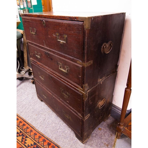 85 - ANTIQUE BRASS BOUND CAMPAIGN CHEST AF 72W X 30D X 90H CM