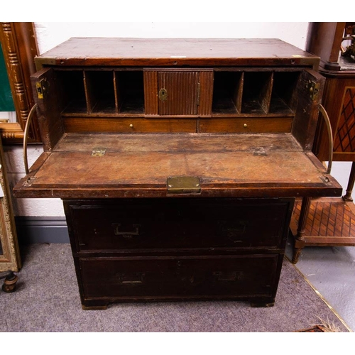 85 - ANTIQUE BRASS BOUND CAMPAIGN CHEST AF 72W X 30D X 90H CM