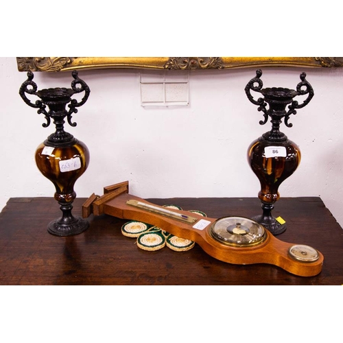 86 - PAIR OF GARNITURE URNS + BAROMETER