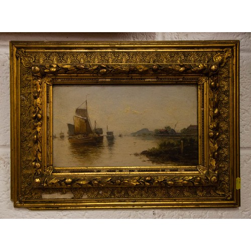 479 - 2 OIL ON BOARDS OF SHIPPING SCENES IN GILT FRAMES SIGNED H. FABRE