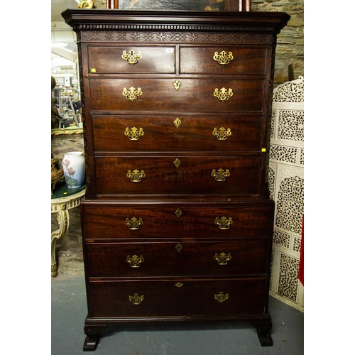 LARGE ANTIQUE MAHOGANY CHEST ON CHEST. 120 X 60 X 200CM HIGH