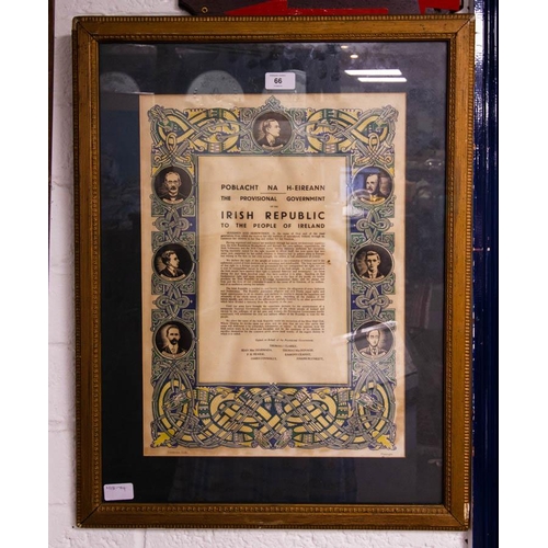 66 - FRAMED POSTER 1916 The Proclamation of the Irish Republic. PUBLISHER Paramount, Cork, C1960'S