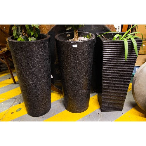 77 - PAIR OF TALL ROUND PLANTERS + TALL SQUARE PLANTER