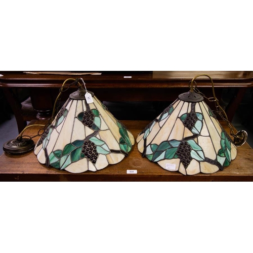 PAIR OF LEADED GLASS CENTRE LIGHT SHADES. originally from Egans Pub in Waterford