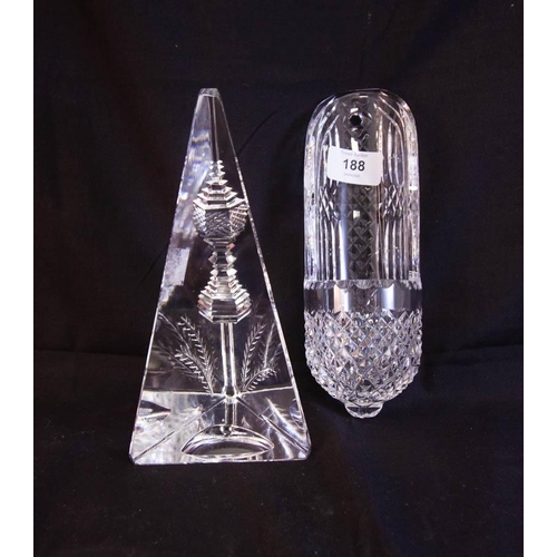 188 - WATERFORD CRYSTAL HOLY WATER FONT + PRISM