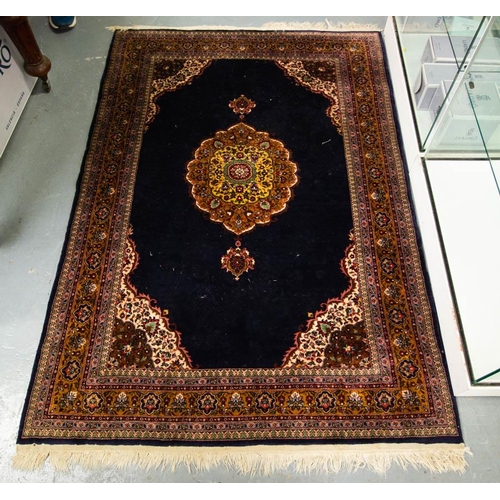 322 - NAVY GROUND WOOL RUG 190 X 124CM