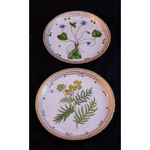 61 - PAIR OF FLORAL ROYAL COPENHAGEN FLORAL DANICA PLATES 25CM