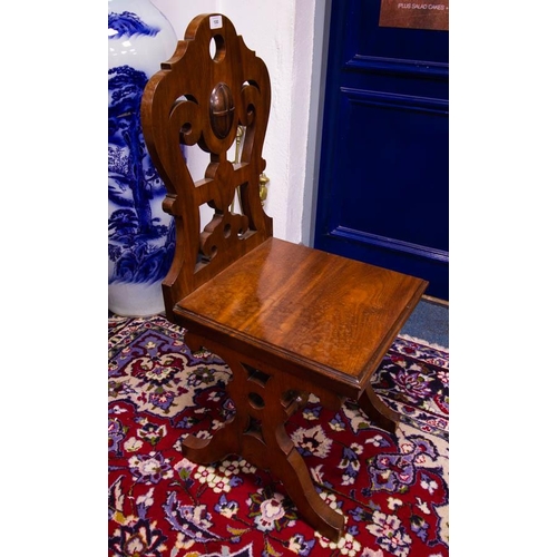 100 - PAIR OF SOLID CARVED BACK HALL CHAIRS