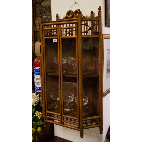 109 - OAK ARTS + CRAFTS CURIO WALL CABINET. - STICK AND BALL DESIGN