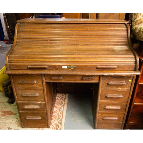 149 - OAK ROLLTOP DESK 120 X 75 X 120CM HIGH