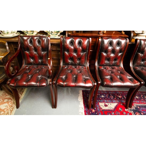 152 - 4 + 2 REGENCY STYLE HIDE BUTTON BACK CHAIRS