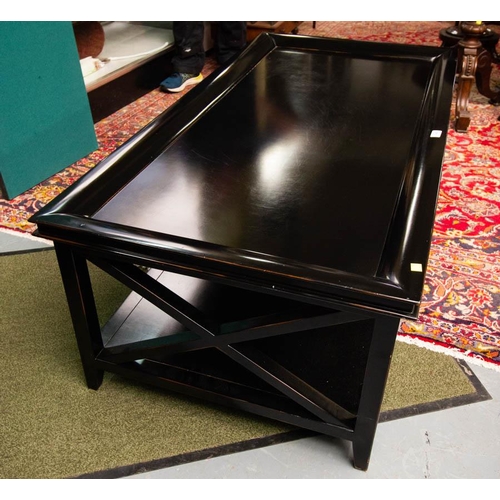 168 - LARGE BLACK 2 TIER COFFEE TABLE 140L X 70W C 47H CM