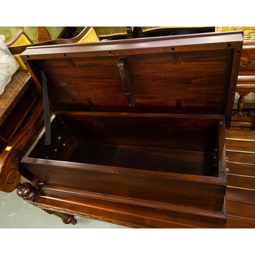 196 - MODERN MAHOGANY LIFT TOP BOX 76 X 34 X 28CM