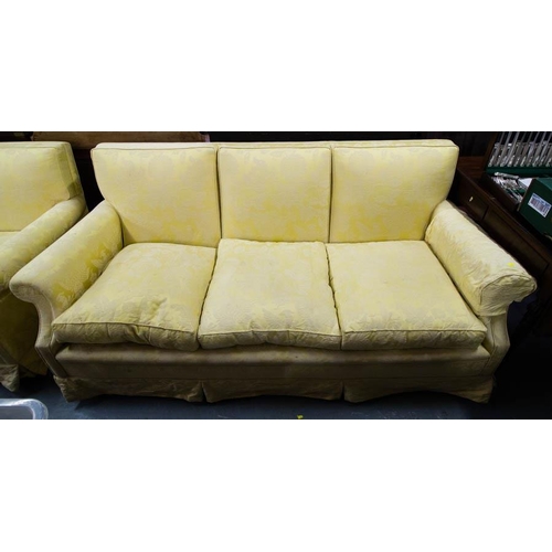 203 - PAIR OF 3 SEATER SETTEES WITH DOWN CUSHIONS 183L CM