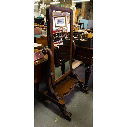 212 - VICTORIAN MAHOGANY CHEVAL MIRROR WITH SCONCES AF