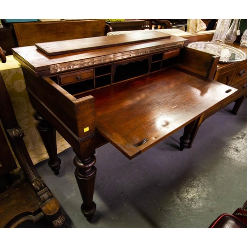 213 - MAHOGANY TURNED LEG WRITING DESK