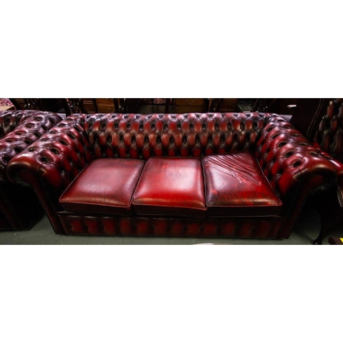 BUTTON BACK CHESTERFIELD COUCH WITH MATCHING CHAIR