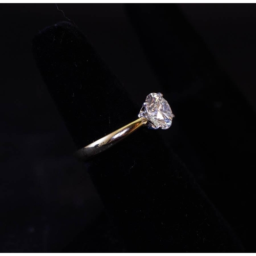 270 - SINGLE STONE DIAMOND SET IN 14K YELLOW + WHITE GOLD, BRILLIANT CUT IN 4 CLAW SETTING. TOTAL DIAMOND ... 