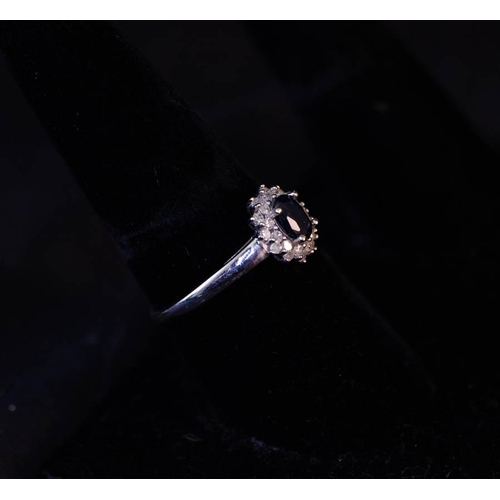 271 - 10K GOLD SAPPHIRE + DIAMOND DRESS RING, SIZE T