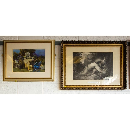 392 - 2. ORNATE GILT FRAME PRINTS + GARDEN SCENE