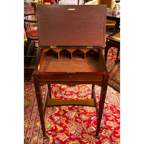 448 - SUPER QUALITY EDWARDIAN INLAID LADIES DESK WITH LEATHER SLOPE . 54 X 49 X 105CM HIGH