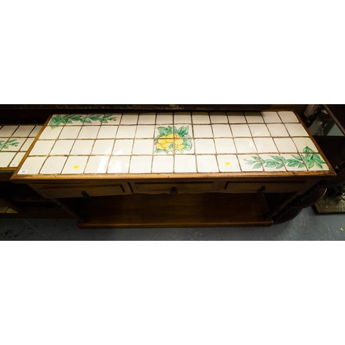 490 - COUNTRY STYLE TILE TOP 3 DRAWER ISLAND 150 X 48D X 80H CM