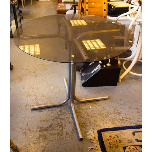 580 - WICKER TABLE, 2 CHAIRS + CHROME TABLE WITH GLASS TOP