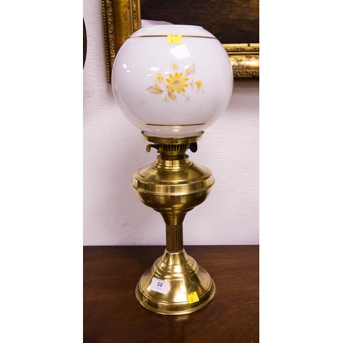 60 - BRASS OIL LAMP + SHADE. 48CM HIGH