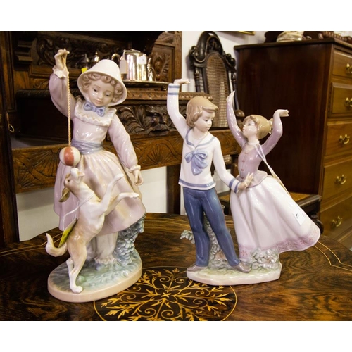 62 - LLADRO DANCING PAIR + GIRL WITH DOG