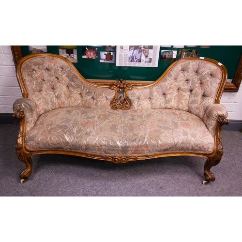 70 - ANTIQUE OAK FRAME BUTTON BACK LOVE SEAT 190 X 90CM