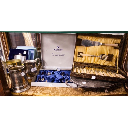 77 - FISH SET, PASTRY SET, HIP FLASK, TRAY + TANKARDS