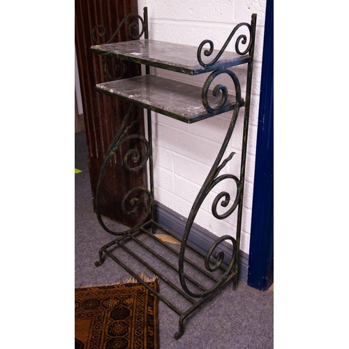 81 - FRENCH WROUGHT IRON MARBLE TOP SIDE TABLE 50W X 30D X 105H CM