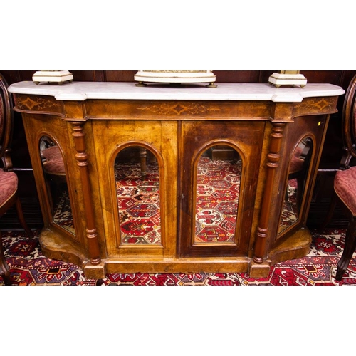 84 - INLAID MARBLE TOP CREDENZA  -WW. 150 X 43 X 88 CM HIGH