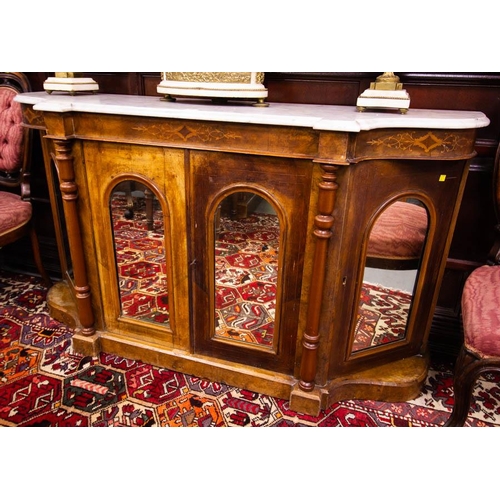 84 - INLAID MARBLE TOP CREDENZA  -WW. 150 X 43 X 88 CM HIGH