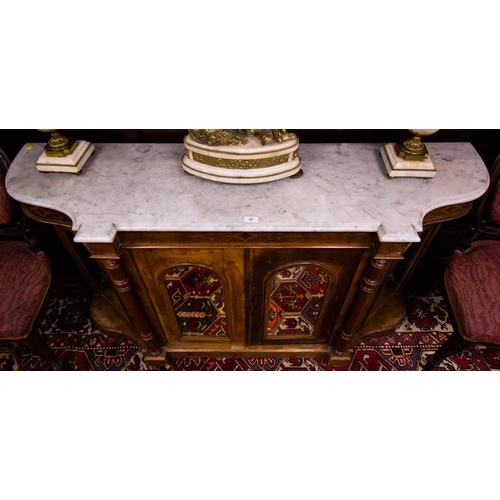 84 - INLAID MARBLE TOP CREDENZA  -WW. 150 X 43 X 88 CM HIGH