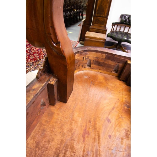 91 - QUALITY CUSTOM MADE  MAHOGANY CABRIOLE LEG SIDE TABLE WITH ARCH BACK. 200 X 50 X 140CM HIGH