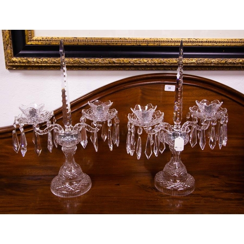 PAIR OF WATERFORD CRYSTAL 2 BRANCH CANDELABRAS. 45CM HIGH