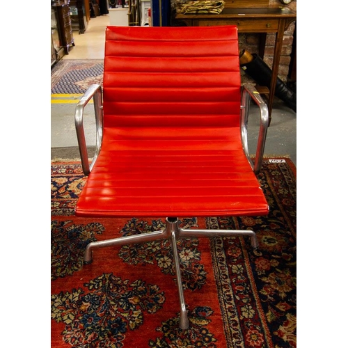 103 - RED LEATHER EAMES FOR VITRA FULLY LABELLED EA119 ALUMINIUM CHAIR